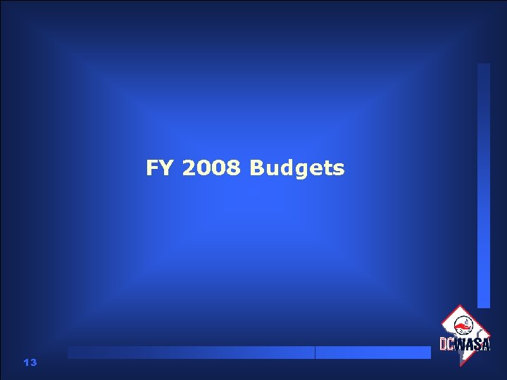 FY 2008 Budgets 13 