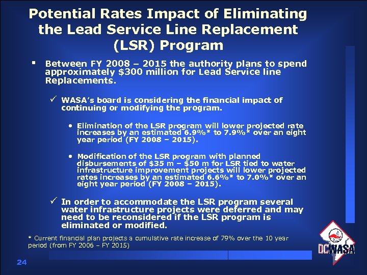 Potential Rates Impact of Eliminating the Lead Service Line Replacement (LSR) Program § Between