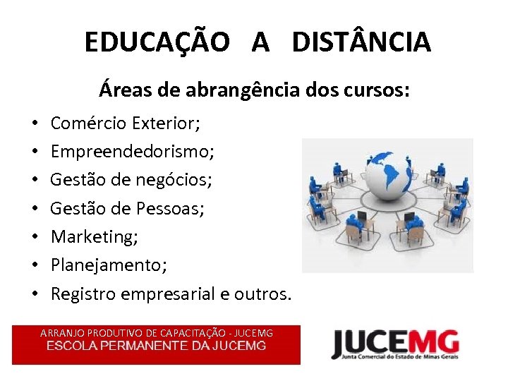 EDUCAÇÃO A DIST NCIA Áreas de abrangência dos cursos: • • Comércio Exterior; Empreendedorismo;