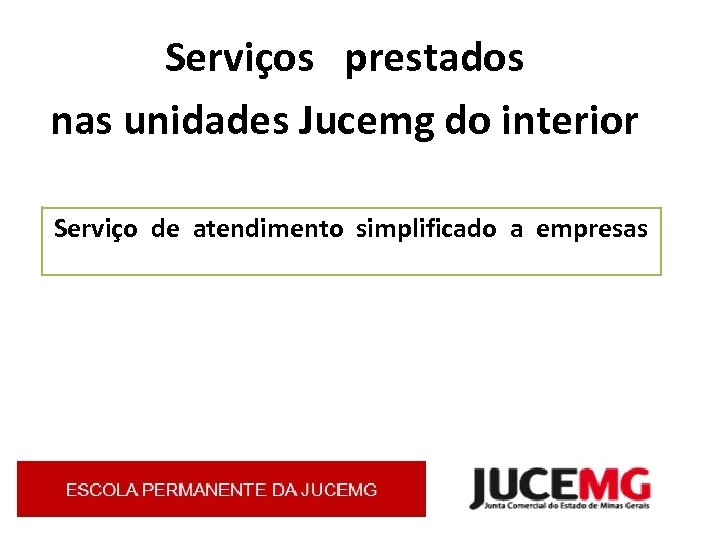 Serviços prestados nas unidades Jucemg do interior Serviço de atendimento simplificado a empresas 