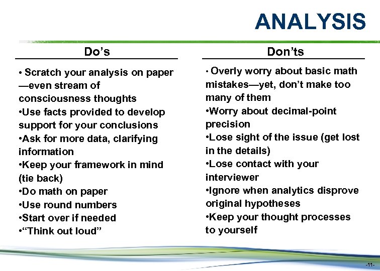 ANALYSIS Don’ts Do’s • Scratch your analysis on paper —even stream of consciousness thoughts