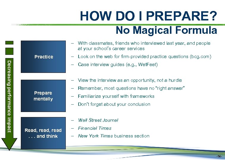HOW DO I PREPARE? No Magical Formula – With classmates, friends who interviewed last