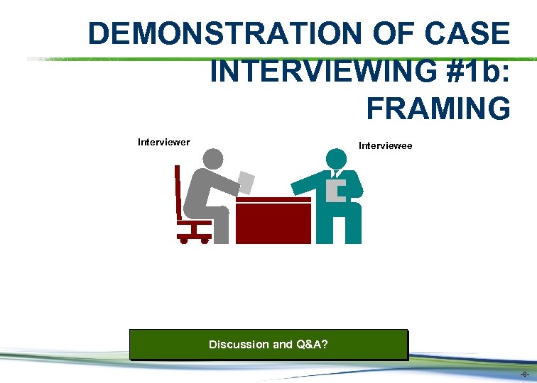 DEMONSTRATION OF CASE INTERVIEWING #1 b: FRAMING Interviewer Interviewee Discussion and Q&A? -8 -