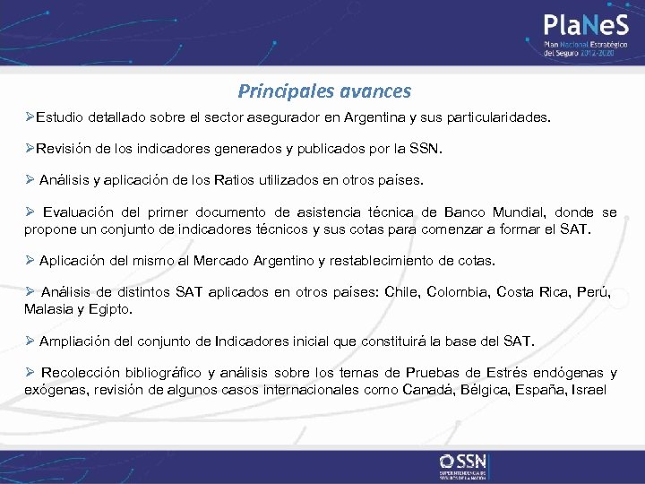 Principales avances ØEstudio detallado sobre el sector asegurador en Argentina y sus particularidades. ØRevisión