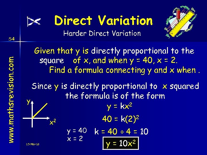 Direct Variation Harder Direct Variation www. mathsrevision. com S 4 Given that y is