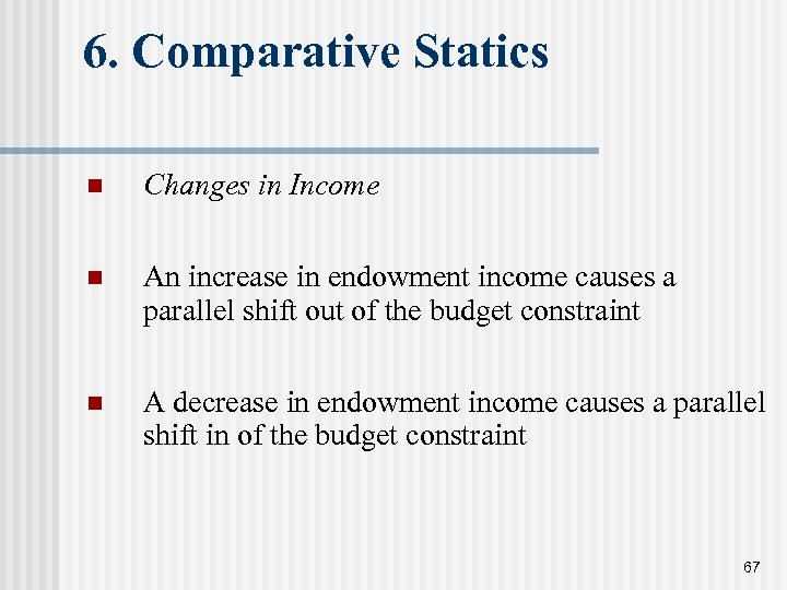 6. Comparative Statics n Changes in Income n An increase in endowment income causes