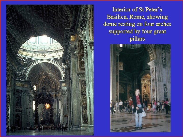 Interior of St Peter’s Basilica, Rome, showing dome resting on four arches supported by