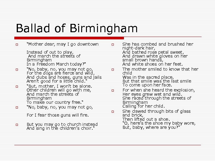 Ballad of Birmingham o o o 