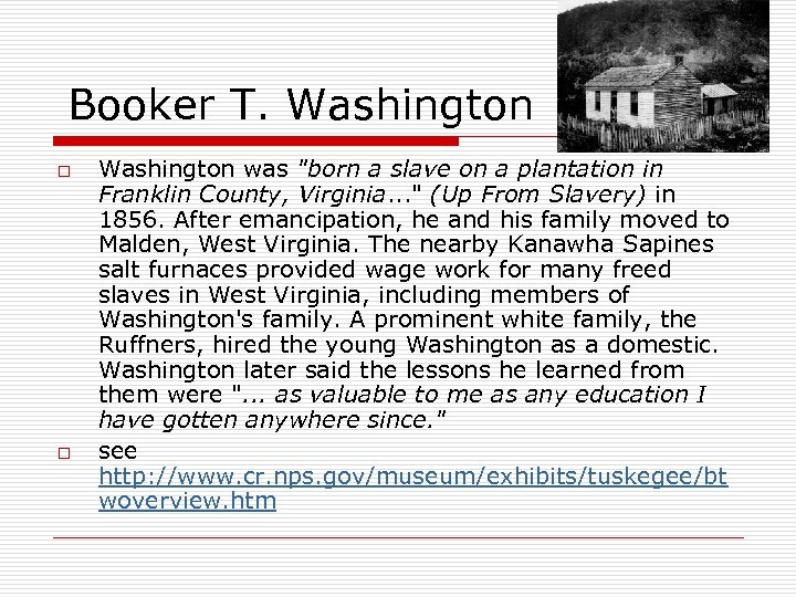Booker T. Washington o o Washington was 