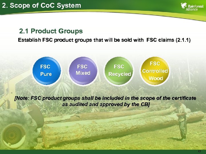 2. Scope of Co. C System 2. 1 Product Groups Establish FSC product groups