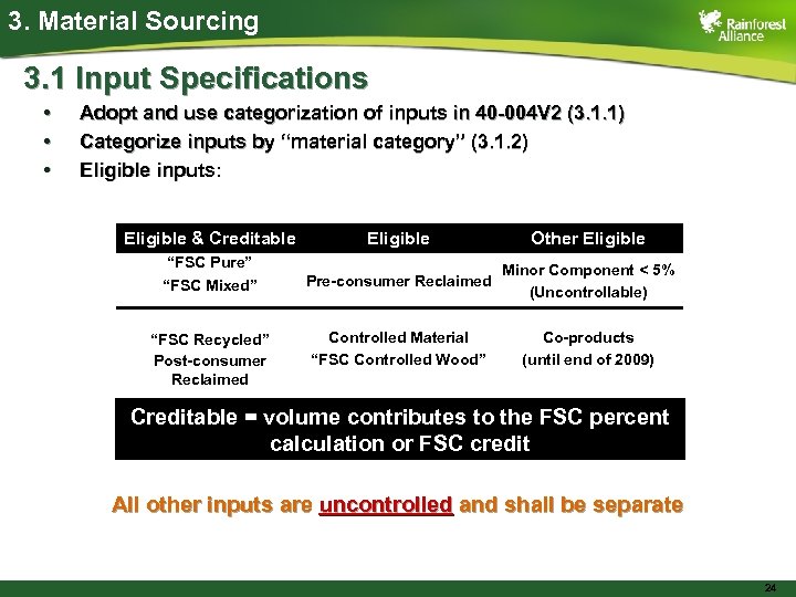 3. Material Sourcing 3. 1 Input Specifications • • • Adopt and use categorization