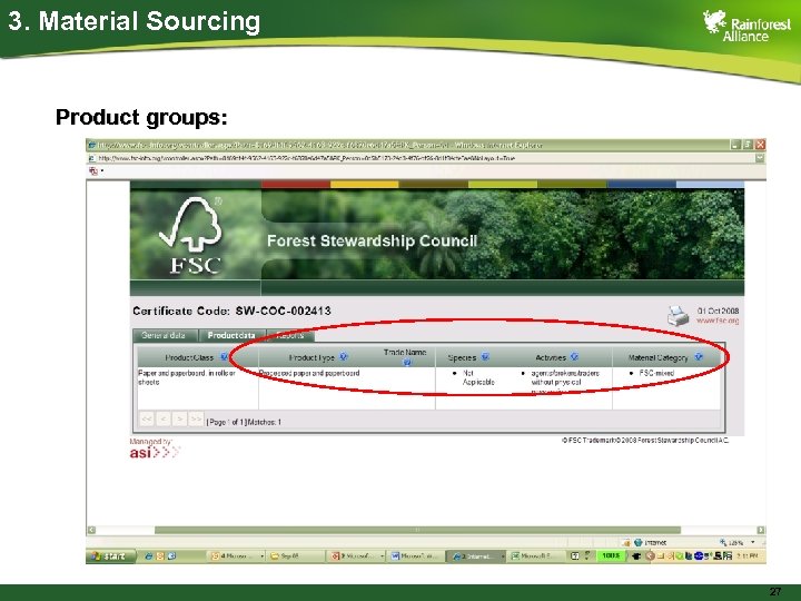 3. Material Sourcing Product groups: 27 