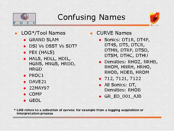 Confusing Names l LOG*/Tool Names l l l l l GRAND SLAM DSI Vs