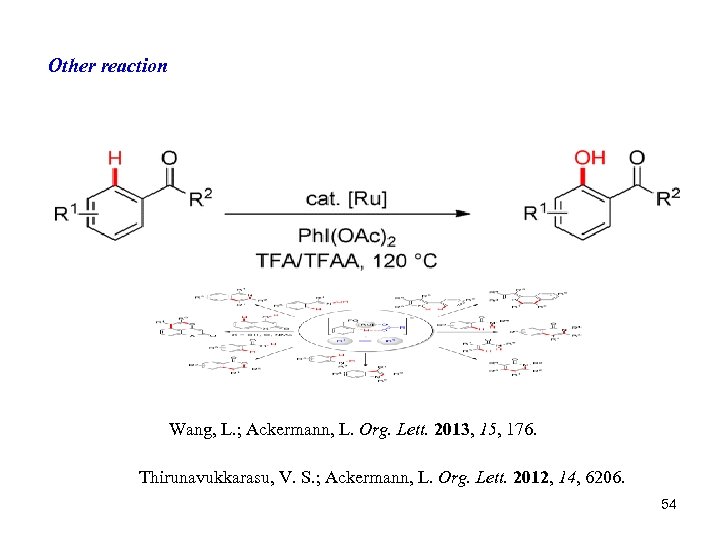 Other reaction Wang, L. ; Ackermann, L. Org. Lett. 2013, 15, 176. Thirunavukkarasu, V.