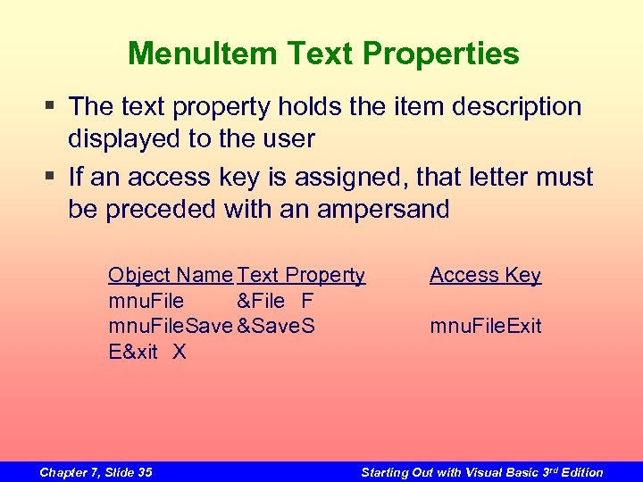 Menu. Item Text Properties § The text property holds the item description displayed to