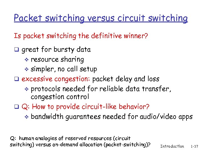 Packet switching versus circuit switching Is packet switching the definitive winner? q great for