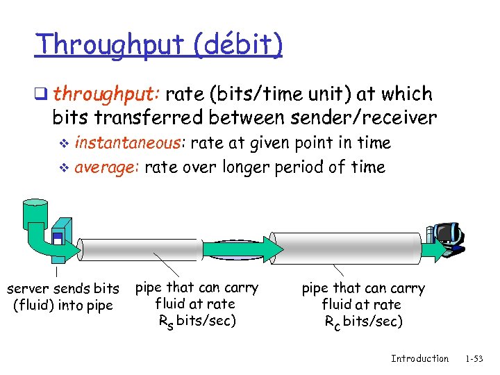 Throughput (débit) q throughput: rate (bits/time unit) at which bits transferred between sender/receiver instantaneous:
