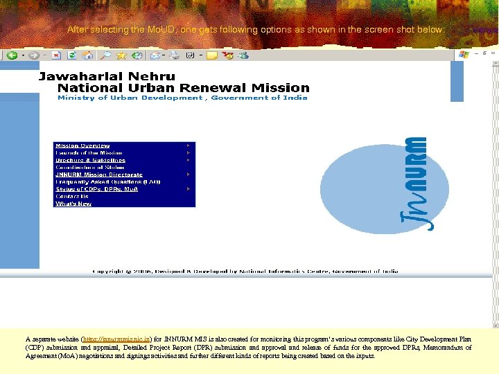 After selecting the Mo. UD, one gets following options as shown in the screen