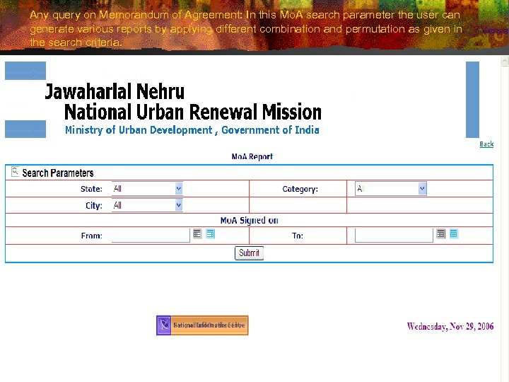 Any query on Memorandum of Agreement: In this Mo. A search parameter the user