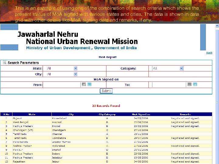 This is an example of using one of the combination of search criteria which