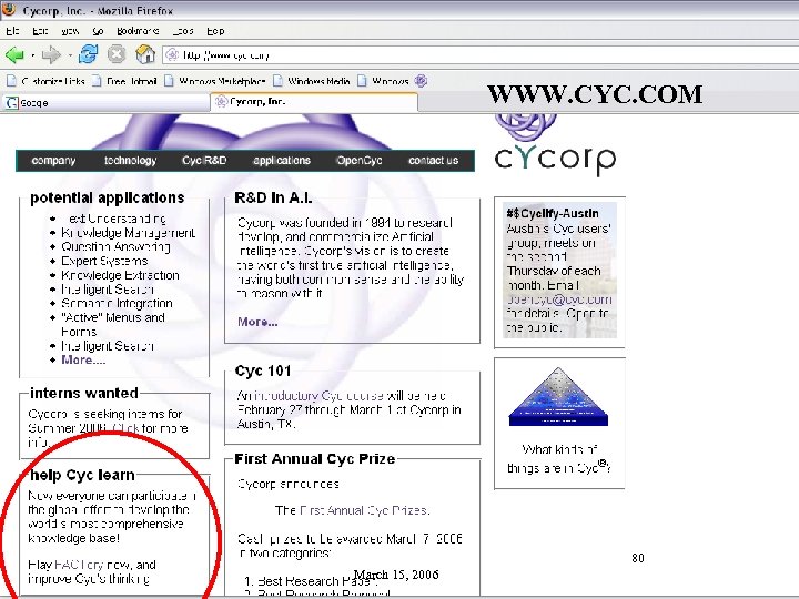 Harnessing Lots of Users WWW. CYC. COM • Identify underpopulated common sense predicates •