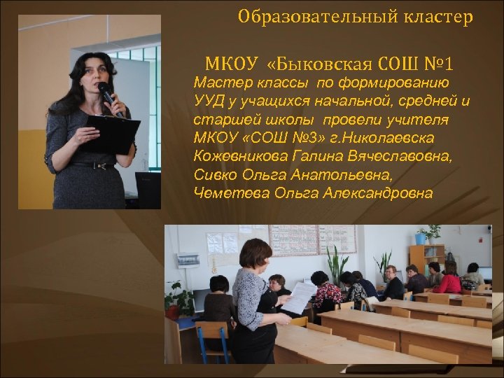 Образовательный кластер МКОУ «Быковская СОШ № 1 Мастер классы по формированию УУД у учащихся