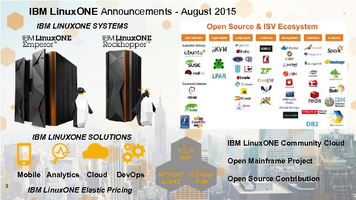 IBM Linux. ONE Announcements - August 2015 IBM LINUXONE SYSTEMS IBM LINUXONE SOLUTIONS IBM
