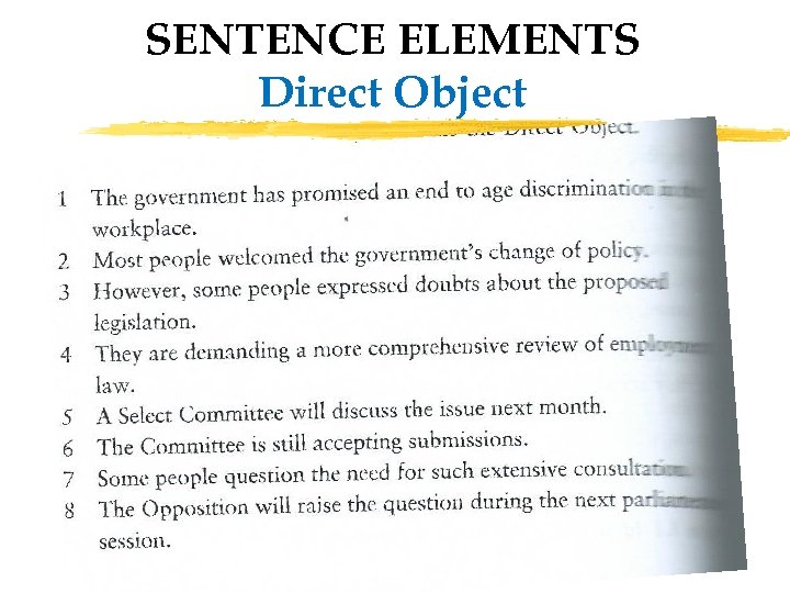 SENTENCE ELEMENTS Direct Object 30 