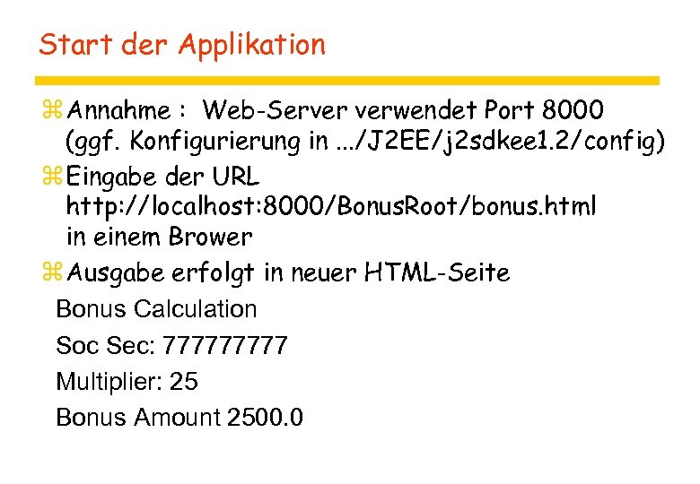 Start der Applikation z Annahme : Web-Server verwendet Port 8000 (ggf. Konfigurierung in. .