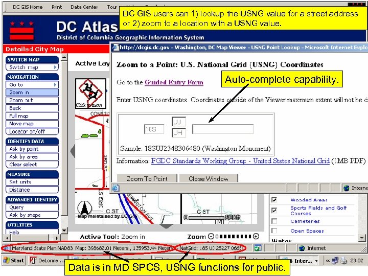 DC GIS users can 1) lookup the USNG value for a street address or