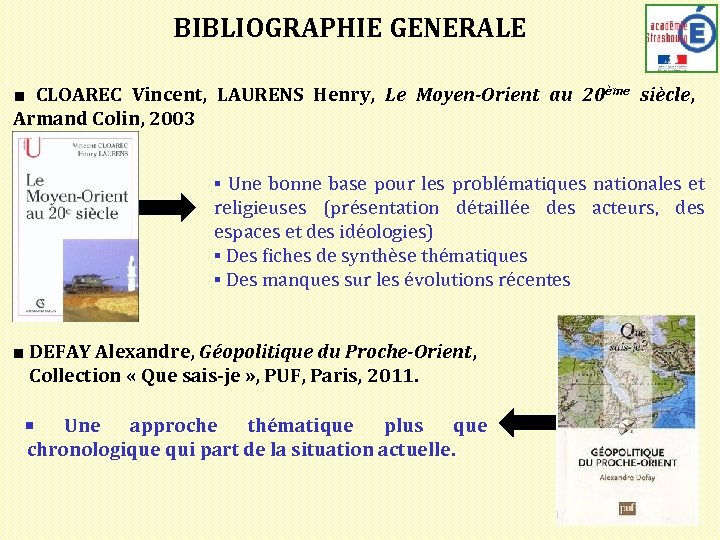 BIBLIOGRAPHIE GENERALE ■ CLOAREC Vincent, LAURENS Henry, Le Moyen-Orient au 20ème siècle, Armand Colin,