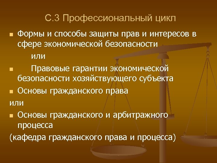 С. 3 Профессиональный цикл Формы и способы защиты прав и интересов в сфере экономической