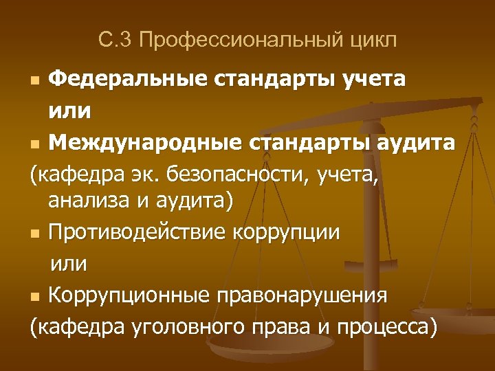 С. 3 Профессиональный цикл Федеральные стандарты учета или n Международные стандарты аудита (кафедра эк.