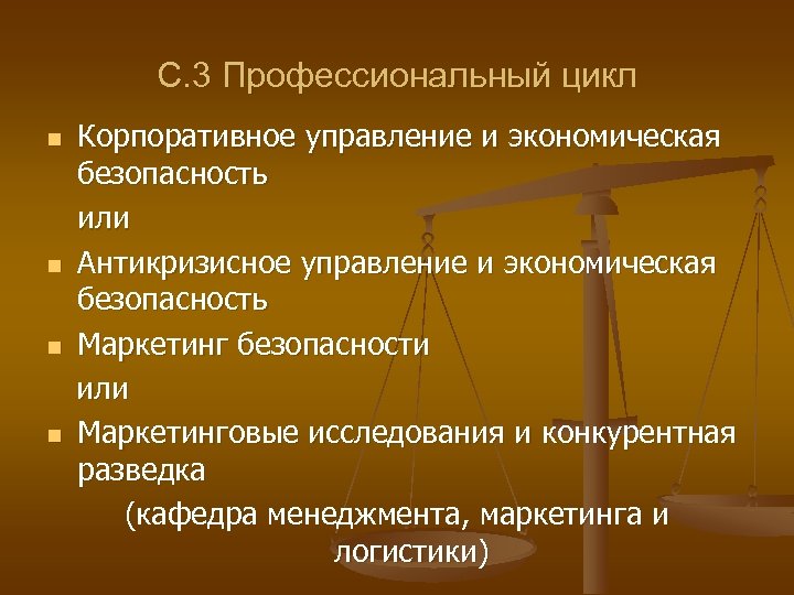 С. 3 Профессиональный цикл n n Корпоративное управление и экономическая безопасность или Антикризисное управление