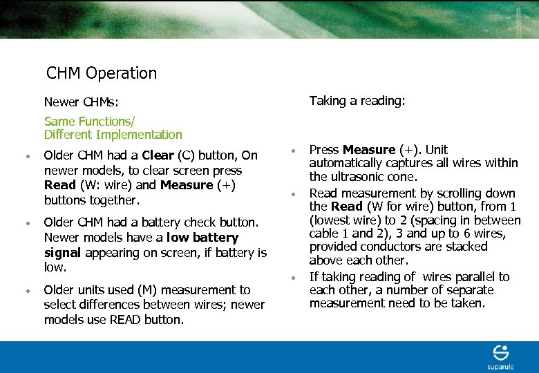 CHM Operation Taking a reading: Newer CHMs: Same Functions/ Different Implementation • • •