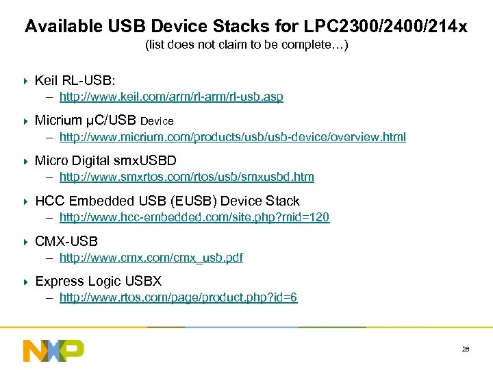 Available USB Device Stacks for LPC 2300/2400/214 x (list does not claim to be