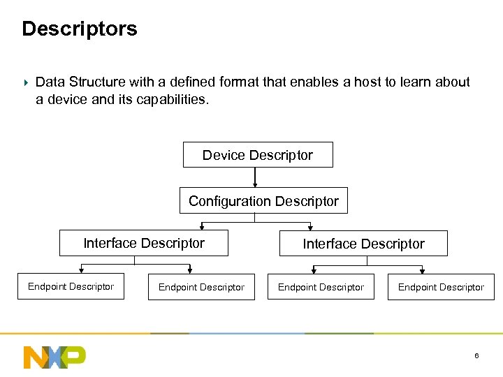 Descriptors Data Structure with a defined format that enables a host to learn about