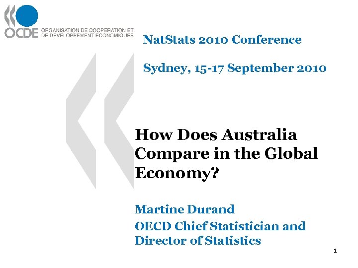 Nat. Stats 2010 Conference Sydney, 15 -17 September 2010 How Does Australia Compare in
