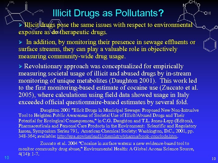 Illicit Drugs as Pollutants? Illicit drugs pose the same issues with respect to environmental