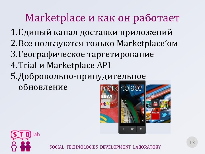 Marketplace и как он работает 1. Единый канал доставки приложений 2. Все пользуются только