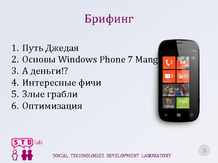 Брифинг 1. 2. 3. 4. 5. 6. Путь Джедая Основы Windows Phone 7 Mango