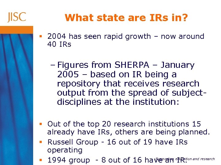 What state are IRs in? § 2004 has seen rapid growth – now around