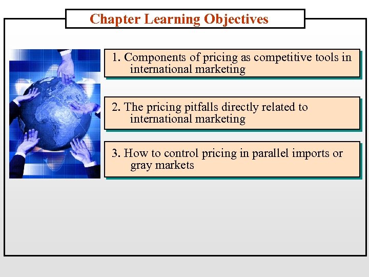 Chapter Learning Objectives 1. Components of pricing as competitive tools in international marketing 2.