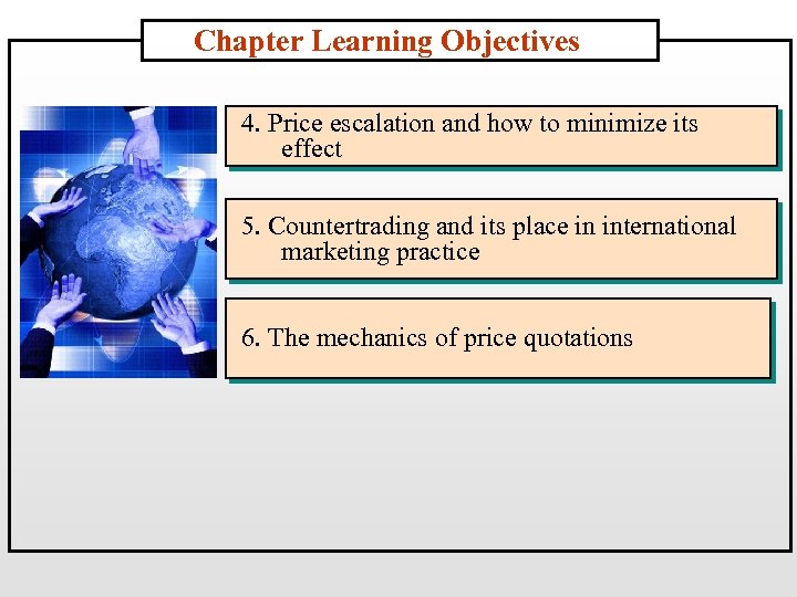 Chapter Learning Objectives 4. Price escalation and how to minimize its effect 5. Countertrading