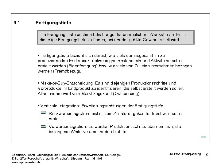 3. 1 Fertigungstiefe Die Fertigungstiefe bestimmt die Länge der betrieblichen Wertkette an: Es ist