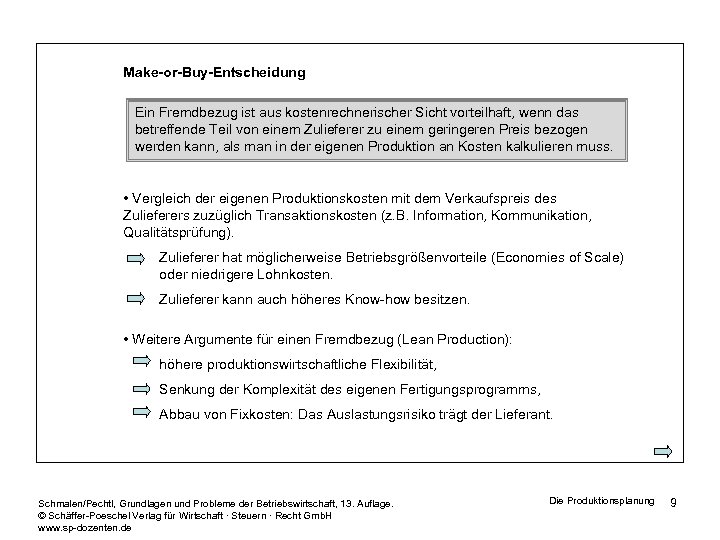 Make-or-Buy-Entscheidung Ein Fremdbezug ist aus kostenrechnerischer Sicht vorteilhaft, wenn das betreffende Teil von einem