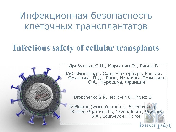 Инфекционная безопасность клеточных трансплантатов Infectious safety of cellular transplants Дробченко С. Н. , Марголин