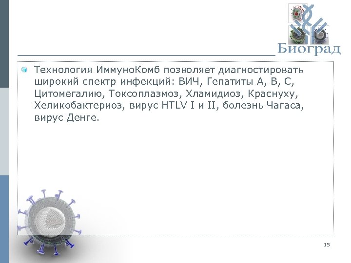 Технология Иммуно. Комб позволяет диагностировать широкий спектр инфекций: ВИЧ, Гепатиты А, В, С, Цитомегалию,