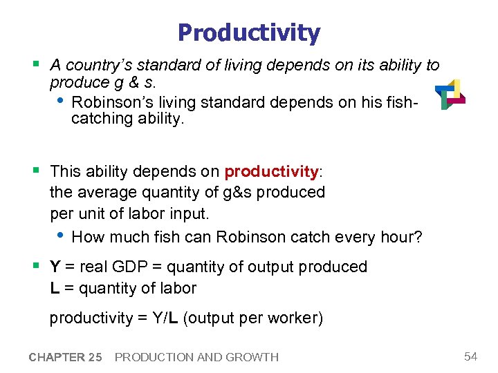 Productivity § A country’s standard of living depends on its ability to produce g