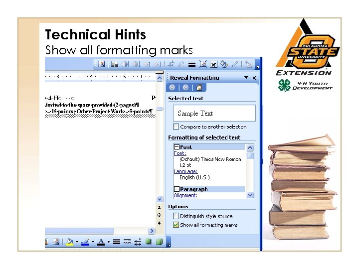 Technical Hints Show all formatting marks 